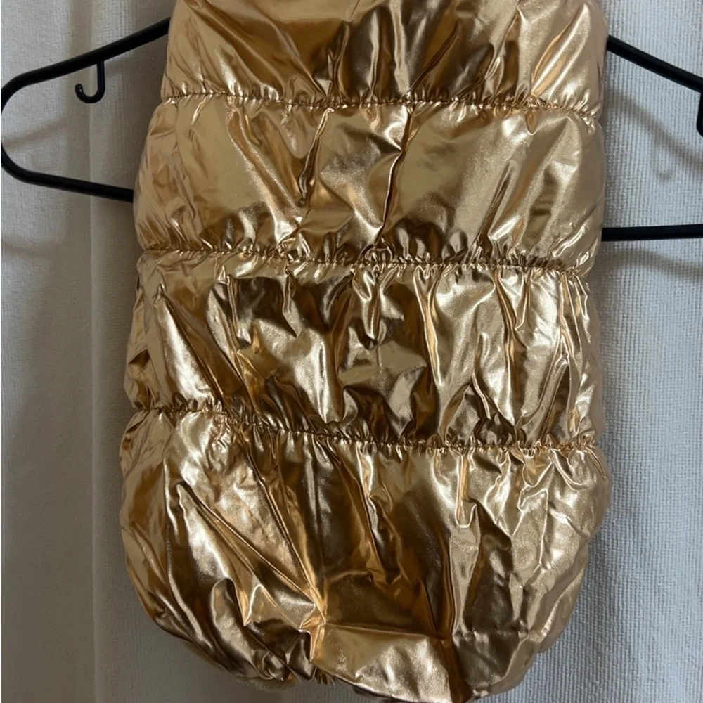 Dog Winter Puffer Jacket Size M gold Warm Pet Coat Dog Clothes Cozy